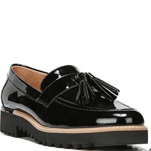 Franco Sarto Black Shiny Tassle Loafers